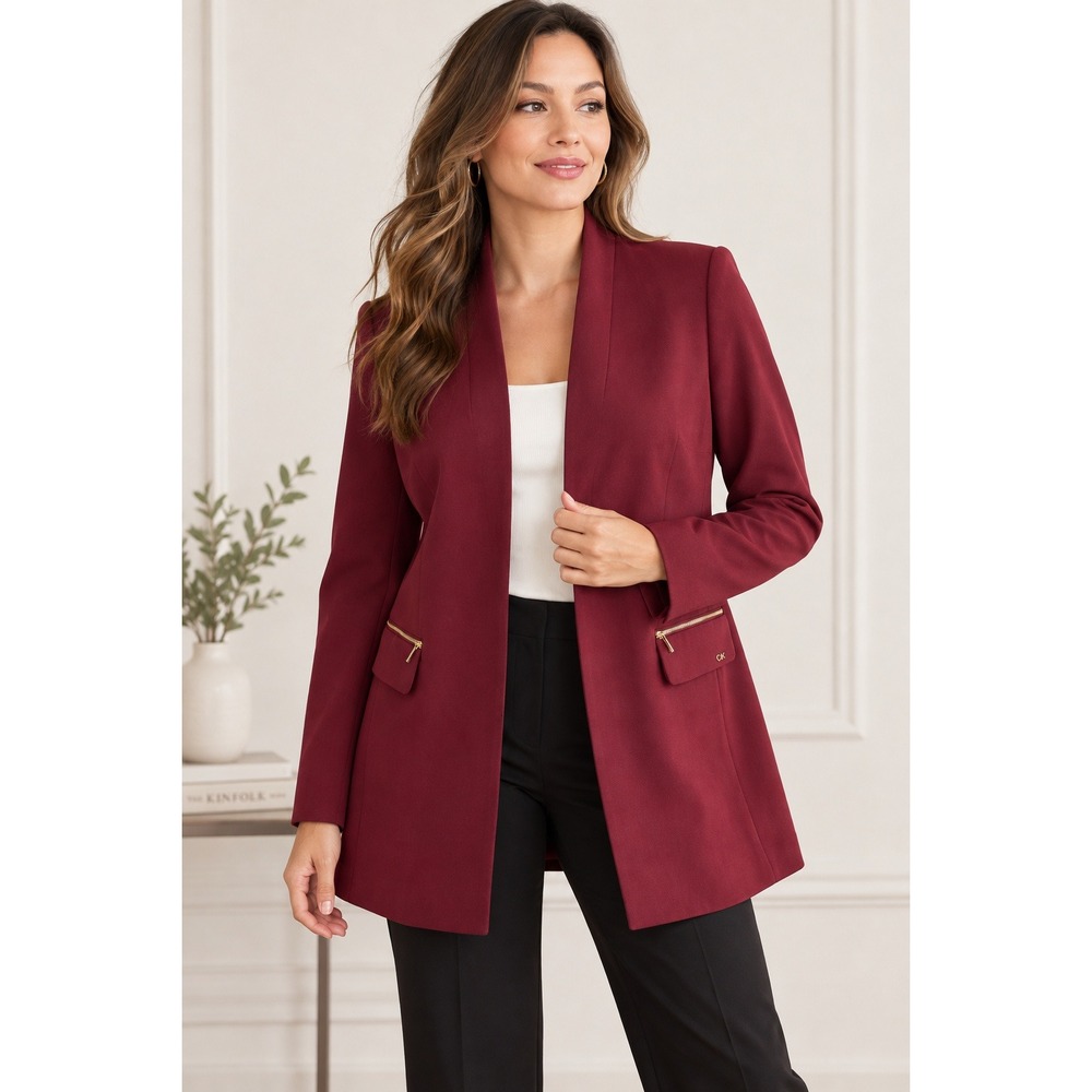 Calvin Klein Blazer Jacket Burgundy Corporate Chic Quiet Luxury Old Money 8P NWT